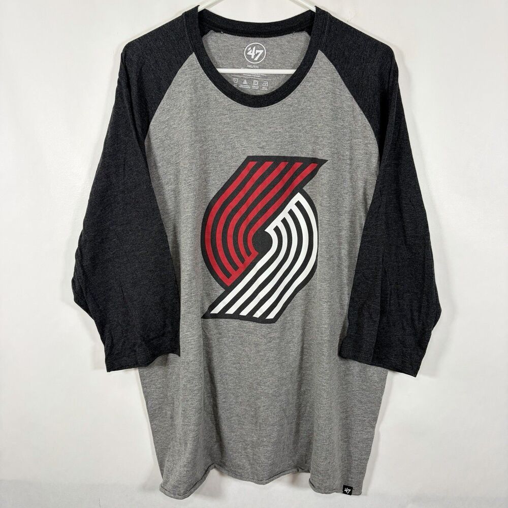 Portland Trail Blazers ‘47 Brand T Shirt Mens XXL 2XL Gray Black Baseball Style